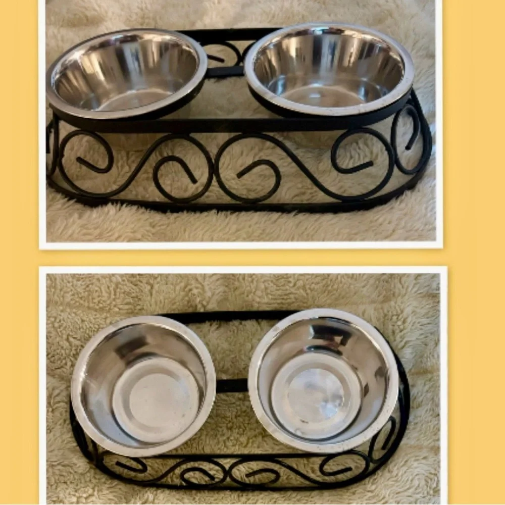 Black Wrought Iron Pet Dish Set